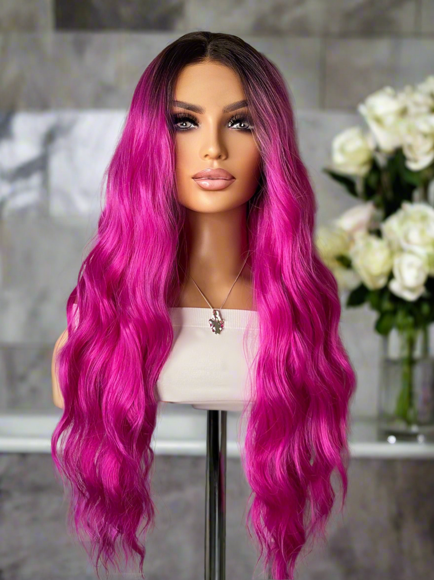 Rose-Ombre Fuchsia Futura Fiber (13x3) Lace Front Wig