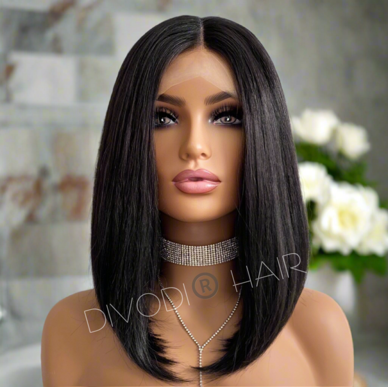 Evelyn-Black Futura Fiber T-Part Lace Front Wig