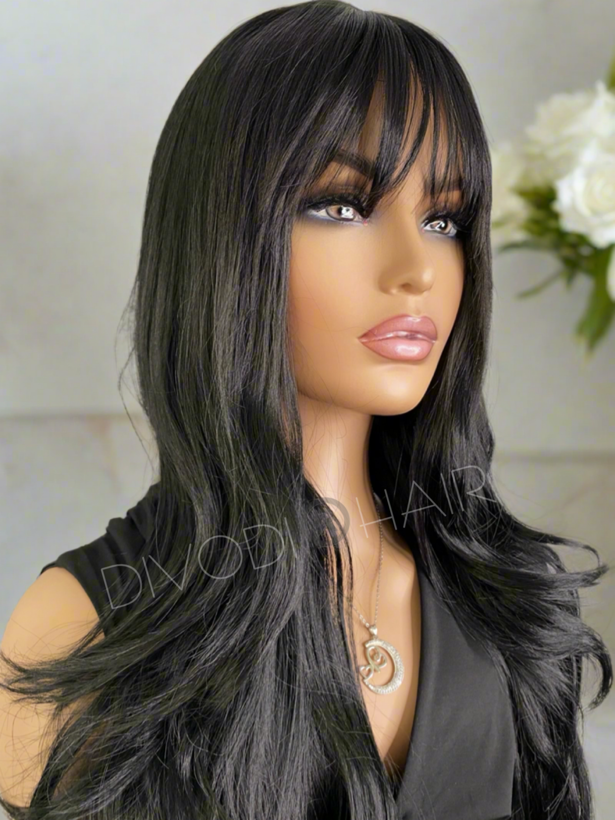 Cleo-Black with Bangs Non-Lace Wig