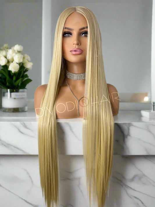 Luna-Long Blonde Futura Fiber T-Part Lace Front Wig