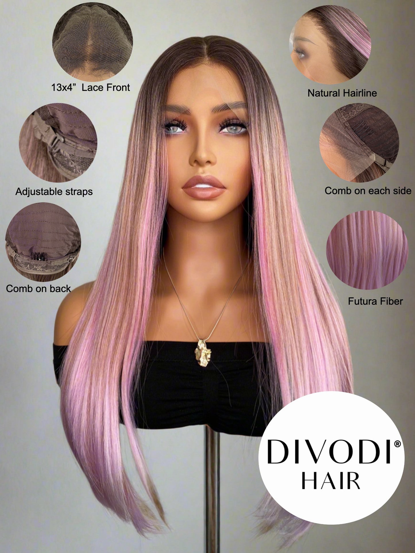 Priscilla-Ombre Pink Futura Fiber (13x4) Lace Front Wig