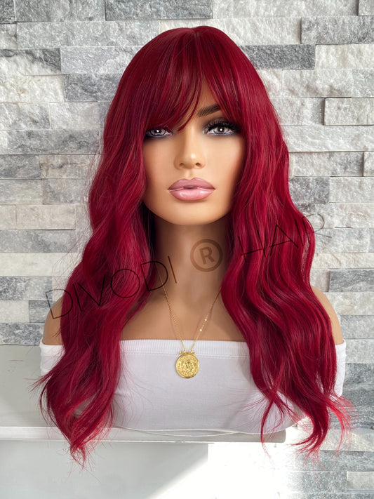 Valentina-Wine Red with Bangs Non-Lace Wig